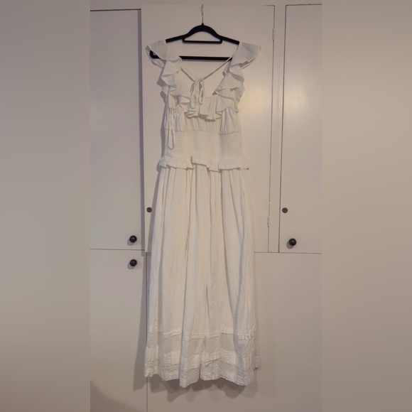 NWT Anthropologie Pilcro White Cotton Ruffle Maxi Dress Smocked Waist Size S - Picture 12 of 15